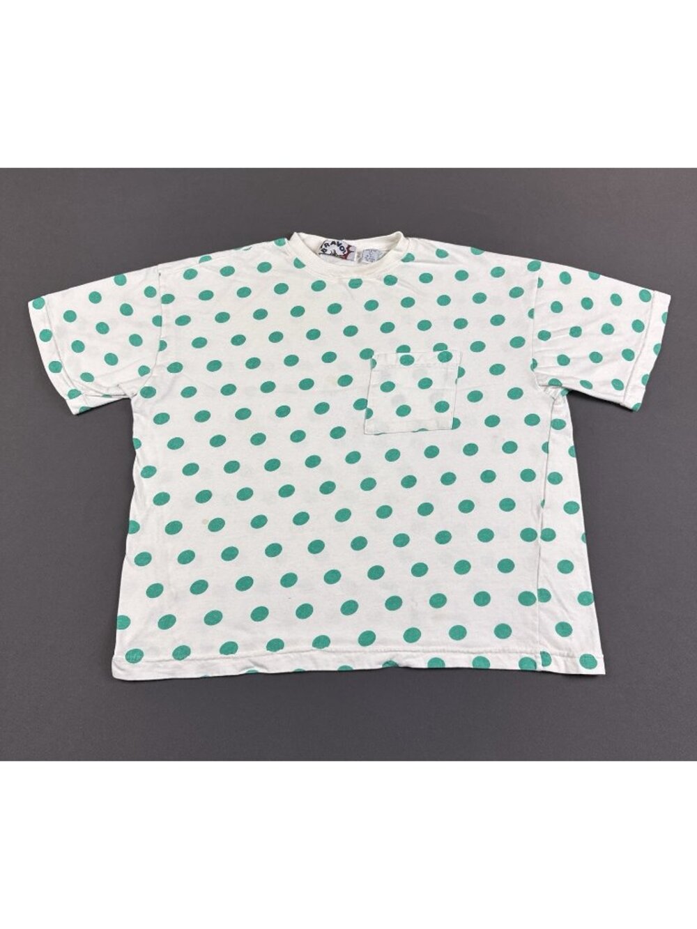 Rare Vintage 90s Bravo! Polka Dots Green Pocket Shirt Womens Large Designer Tee